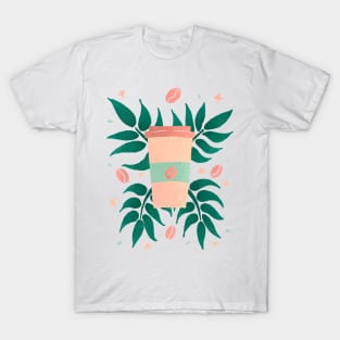 Tropical Coffee - tan and green T-Shirt